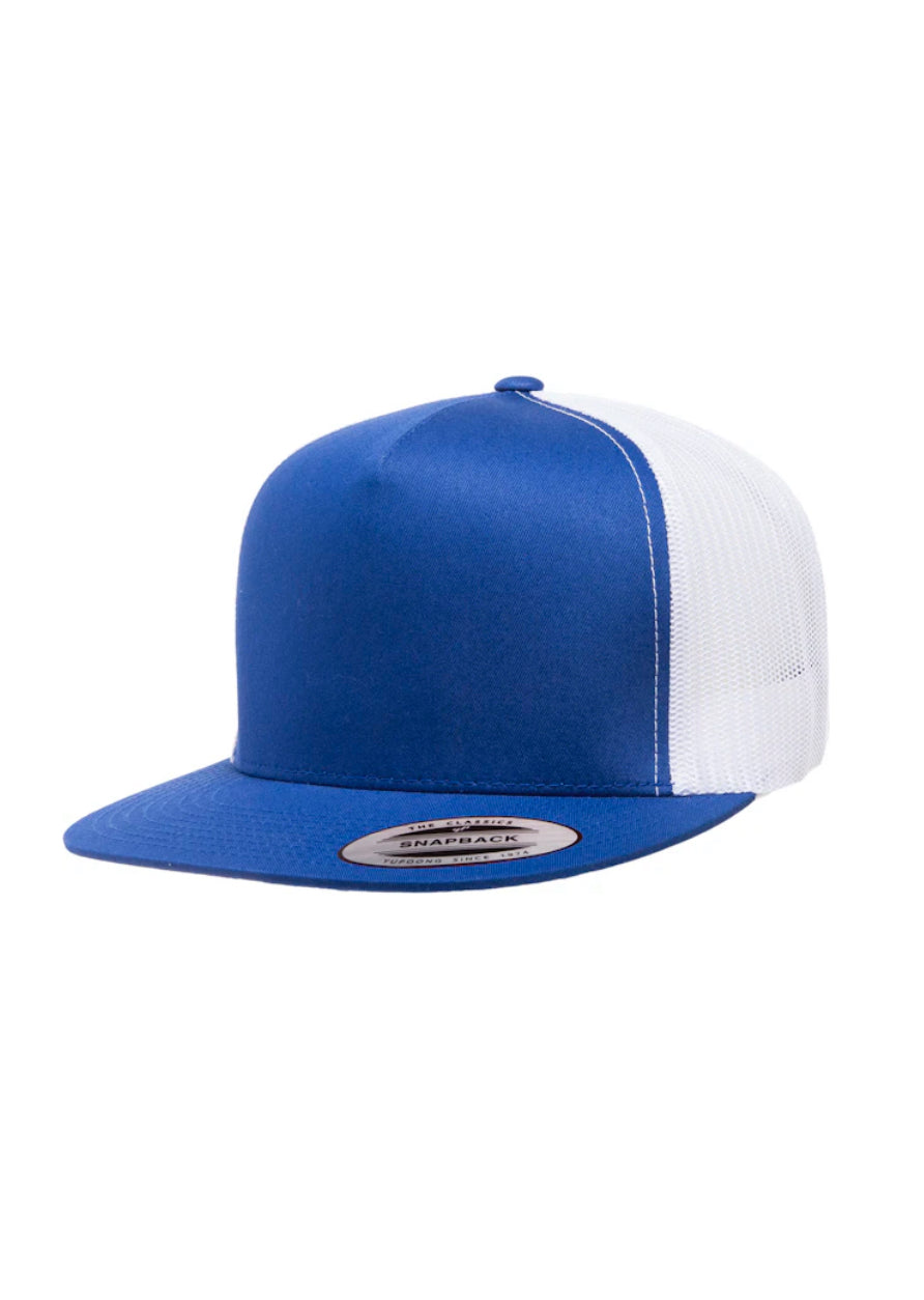 Seal's Unisex 5-Panel Flat Bill Trucker Cap - Royal / White