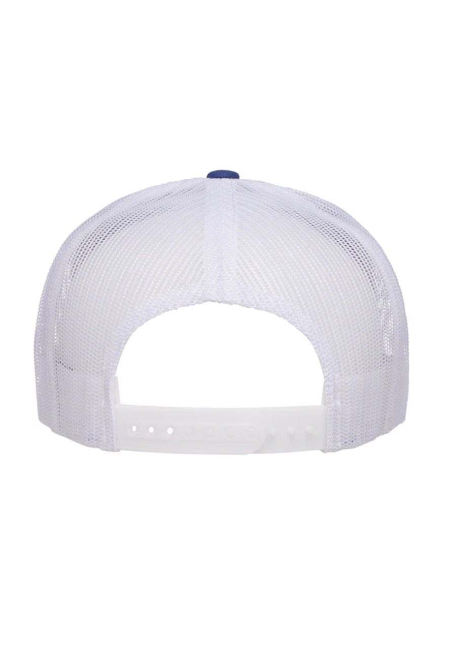 Seal's Unisex 5-Panel Flat Bill Trucker Cap - Royal / White