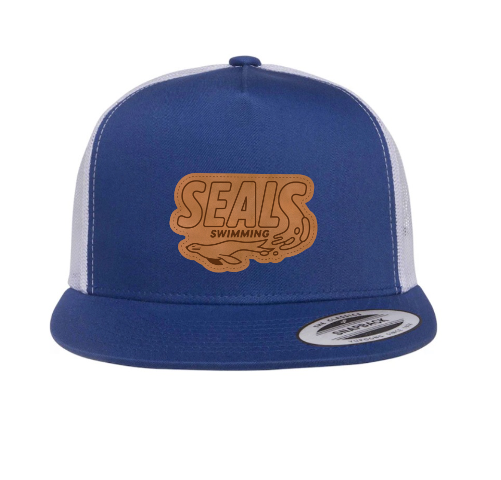 Seal's Unisex 5-Panel Flat Bill Trucker Cap - Royal / White