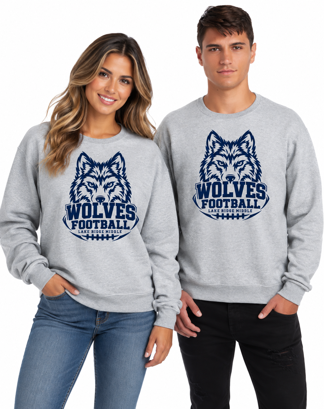 Lake Ridge Wolves Football Jerzees Unisex Nublend Fleece Crew Athletic Grey