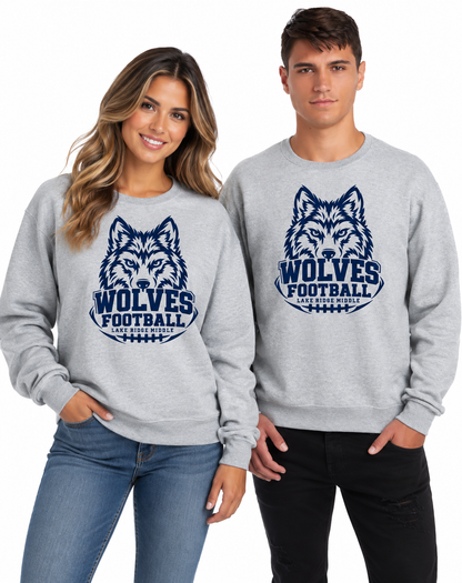 Lake Ridge Wolves Football Jerzees Unisex Nublend Fleece Crew Athletic Grey