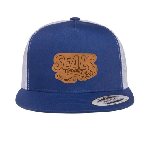 Seal's Unisex 5-Panel Flat Bill Trucker Cap - Royal / White