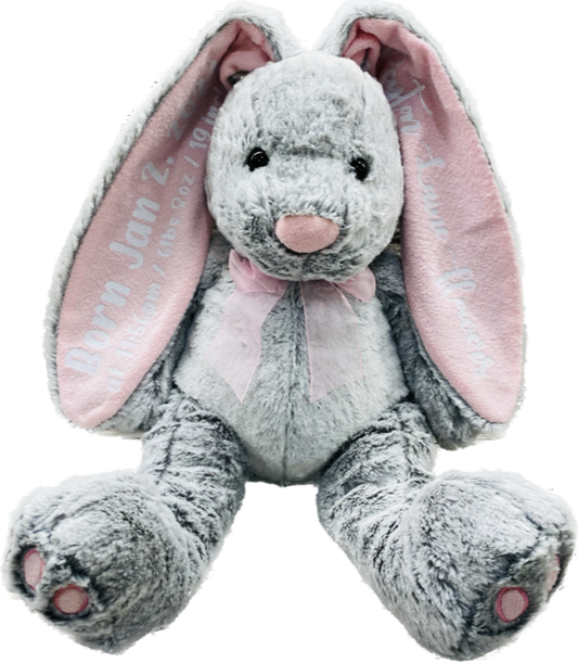 21"Plush Bunny, Grey w/Soft Pink Ears