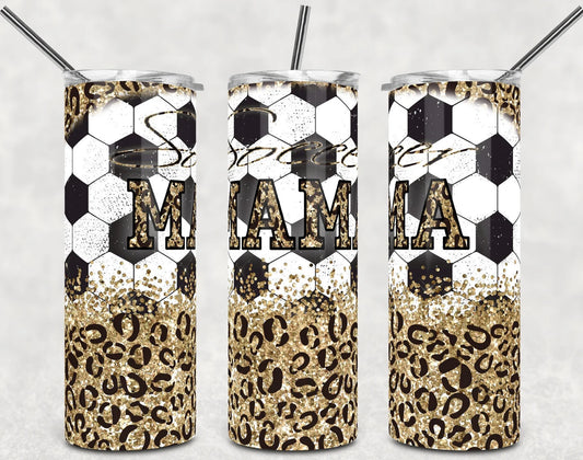 Soccer Mama Gold Glitter Leopard Drink Tumbler