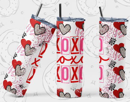 Valentine's Day Leopard Hearts XOXO Drink Tumbler