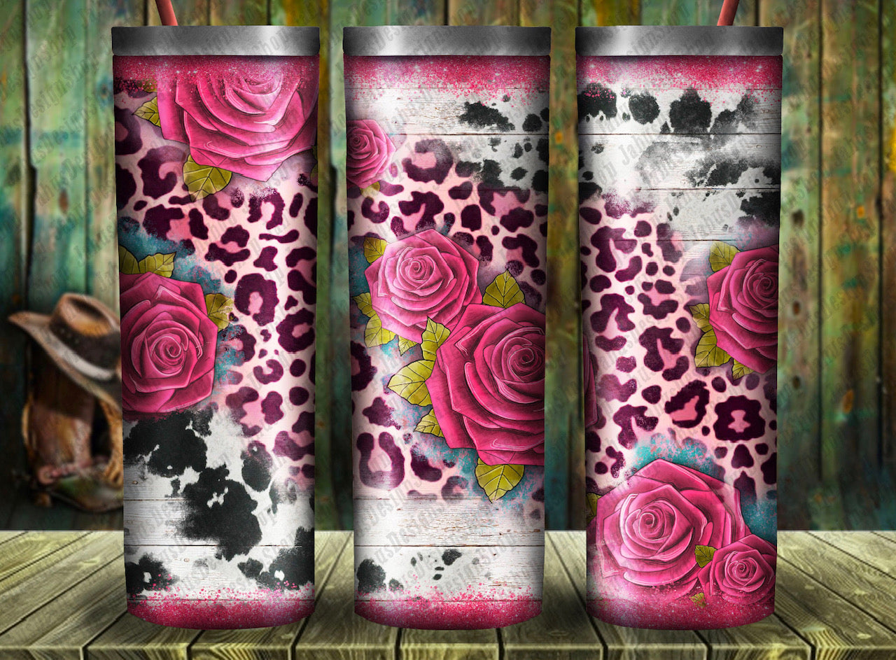 Valentine's Day Leopard Pink Roses Drink Tumbler