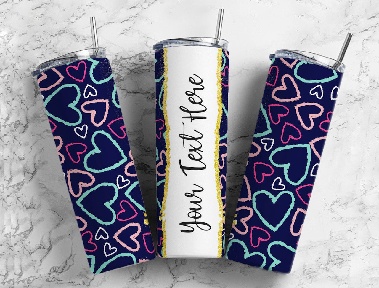 Valentine's Day Navy Doodle Hearts Drink Tumbler