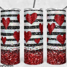 Valentine's Day Red Glitter Hearts Drink Tumbler